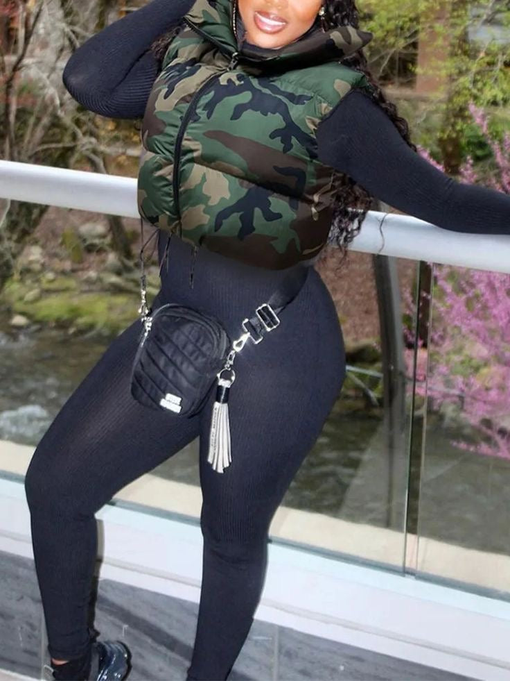 In Command Cropped Camo Puffer Vest