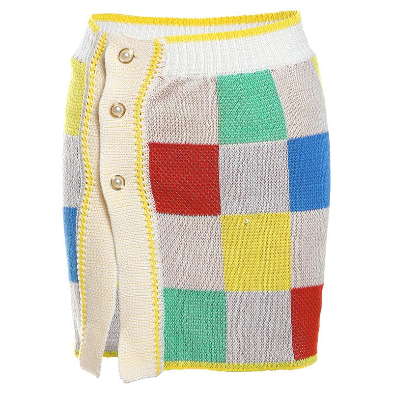 I Come Before U Knitted Solid Color Block Skirt Set