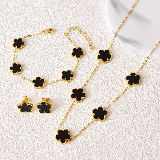 Five-leaf Flower 3 piece Necklace Set