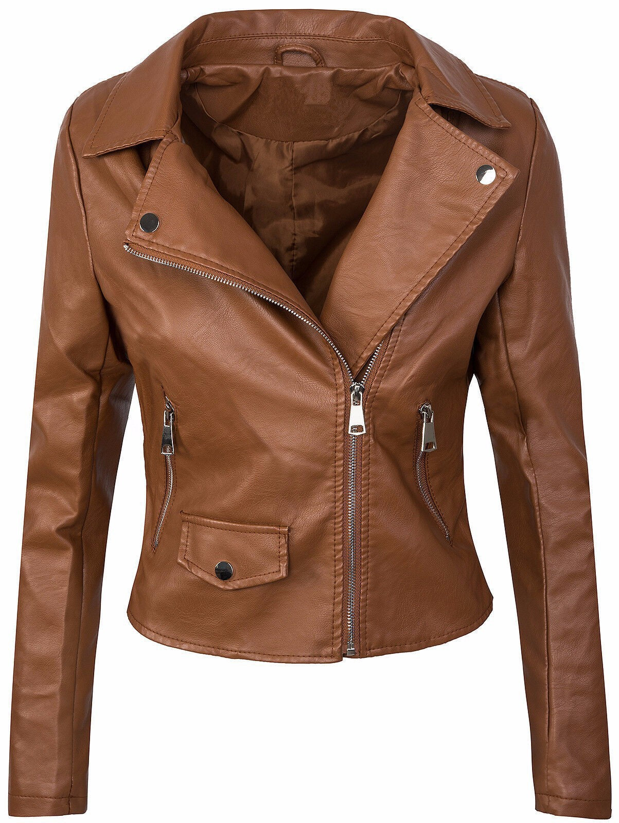 Slim PU Leather Short Zipper Leather Jacket