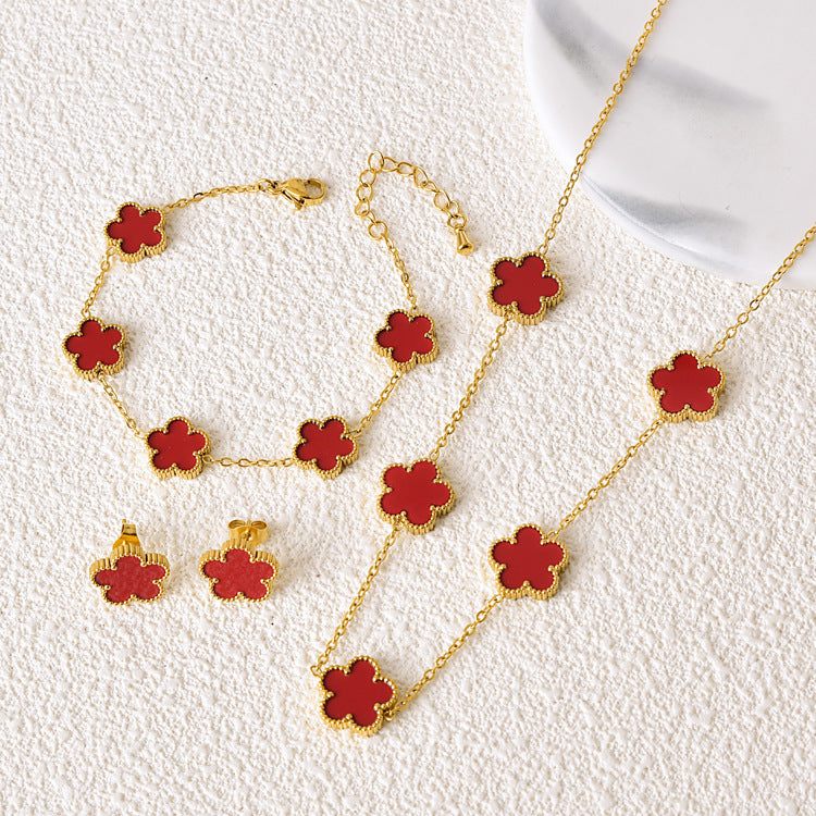 Five-leaf Flower 3 piece Necklace Set