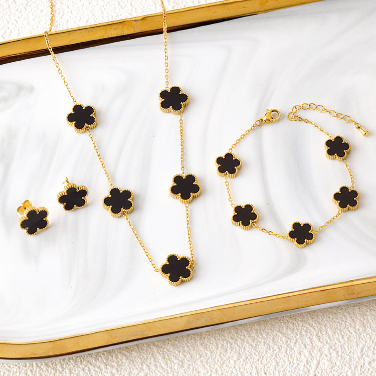 Five-leaf Flower 3 piece Necklace Set