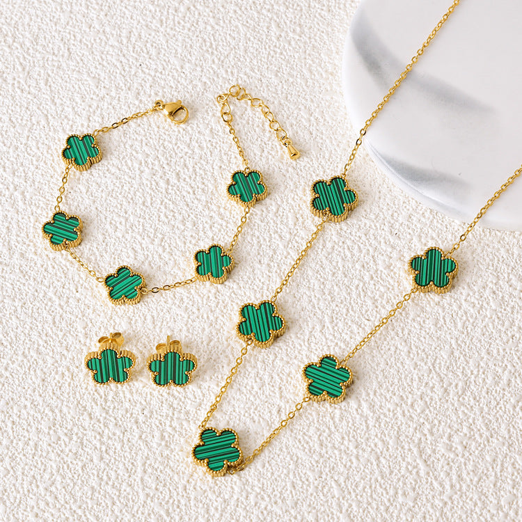 Five-leaf Flower 3 piece Necklace Set