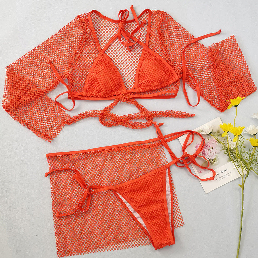 Orange Crush Mesh Four-piece Bikini Set