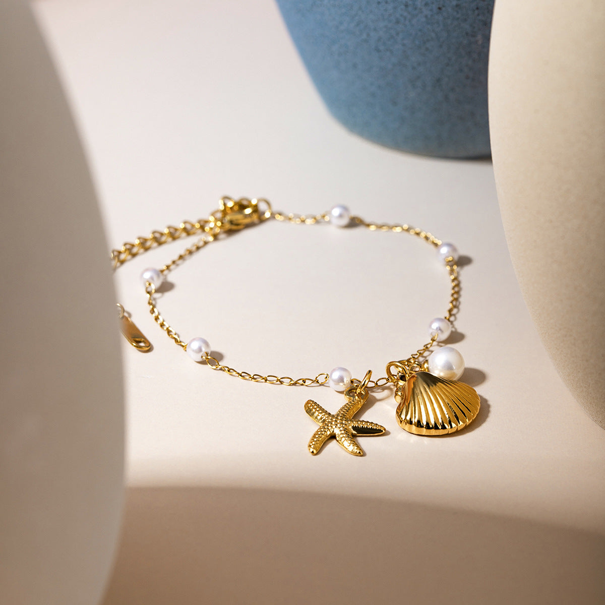 Travel By Sea Pearl and Starfish Pendant Bracelet