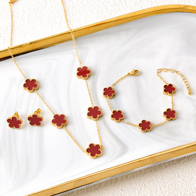 Five-leaf Flower 3 piece Necklace Set