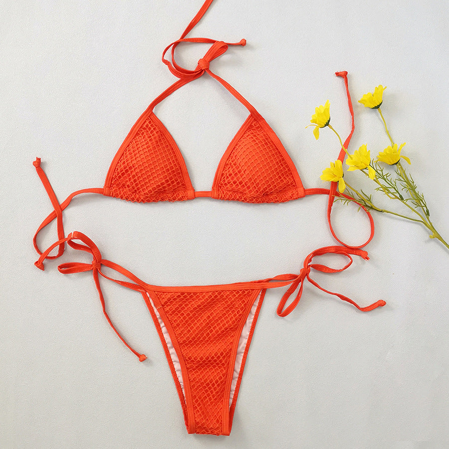 Orange Crush Mesh Four-piece Bikini Set