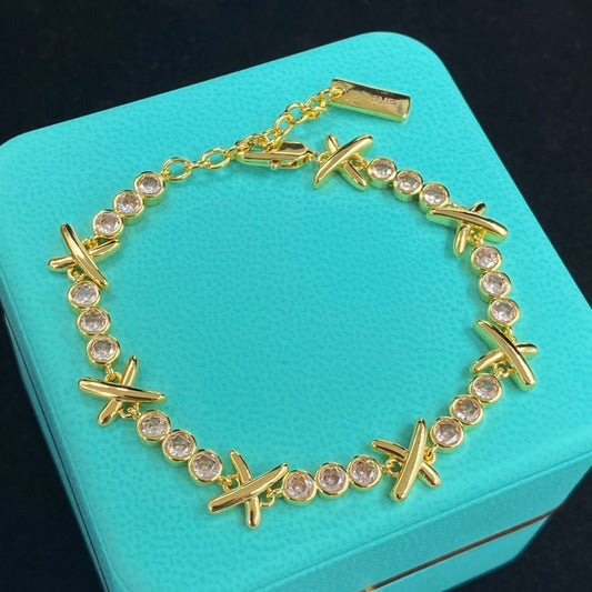 Rhinestone Inlaid Brass Bracelet & Necklace