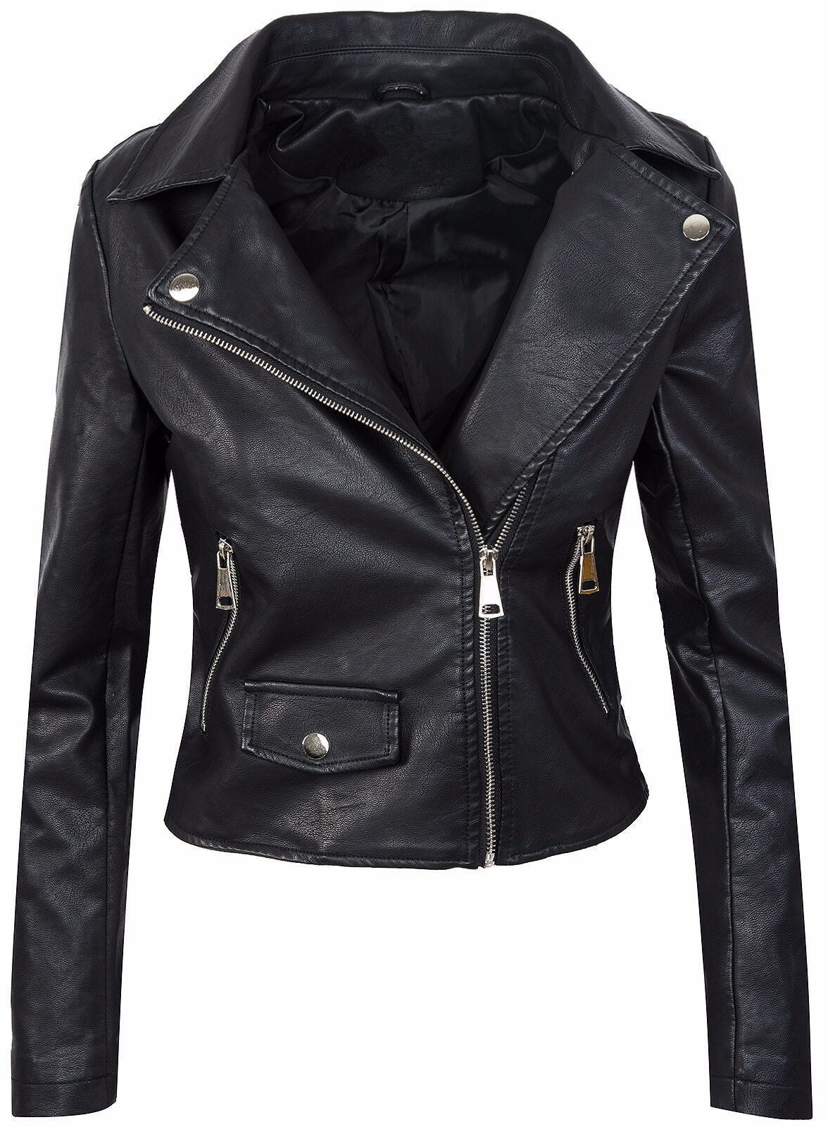 Slim PU Leather Short Zipper Leather Jacket