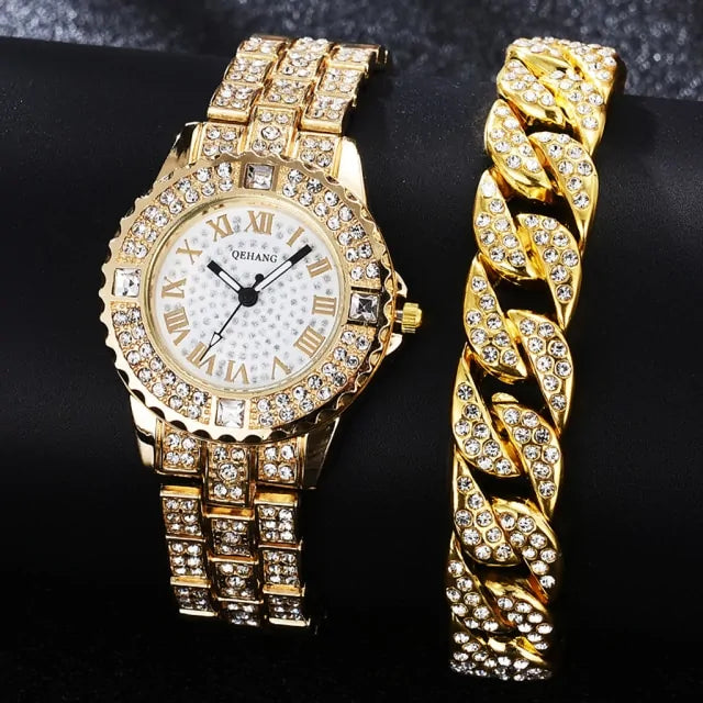 Diamond Crystal Watch and Bracelet Set