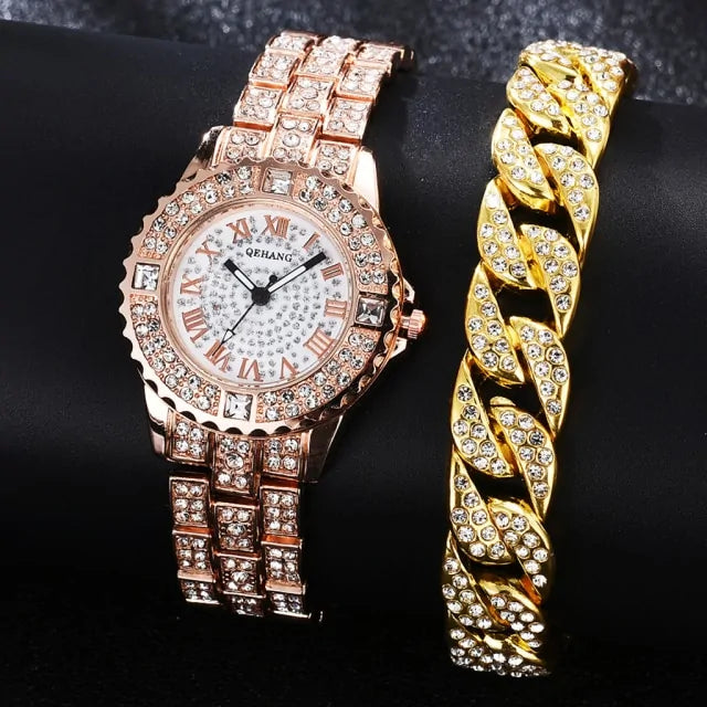 Diamond Crystal Watch and Bracelet Set