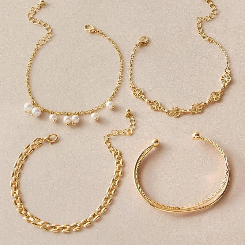 4-Piece Bohemian Pearl and Lemon Bracelet Set