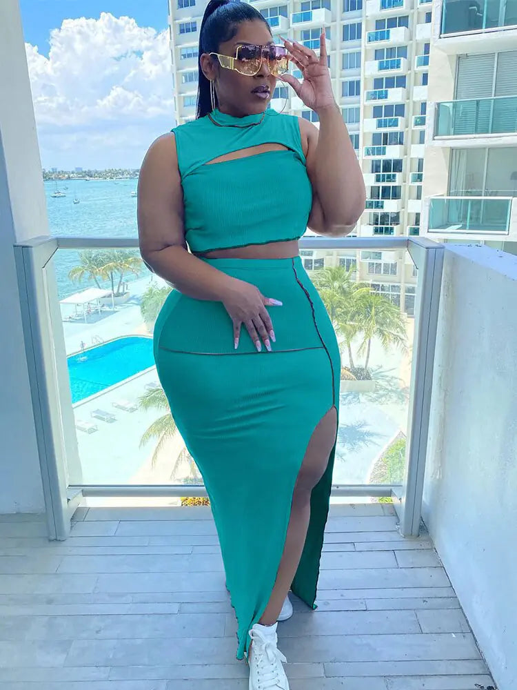 Your Perfect Match Crop Top 2piece Skirt Set