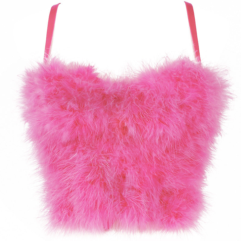 Furry Camisole Feather Tube Top