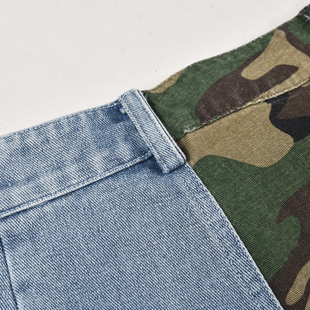 Back To The City Denim Stitched Camouflage Shorts