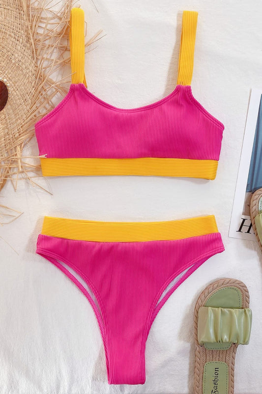 Just A Vacay Away Color Block Scoop Neck Bikini Set