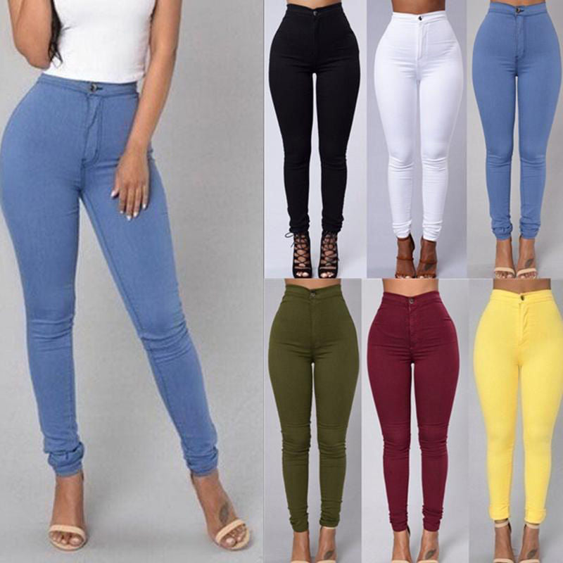 Casual High Waist Stretch Slim Skinny Candy Color Raven Jeans