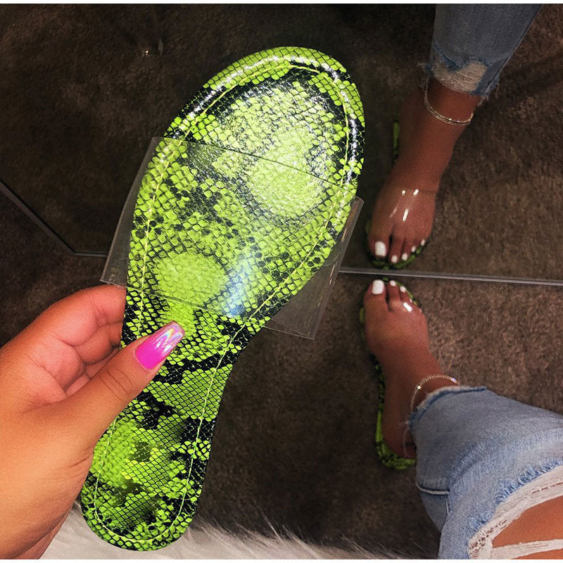 Clear The Air Snake Pattern Flat Sandals