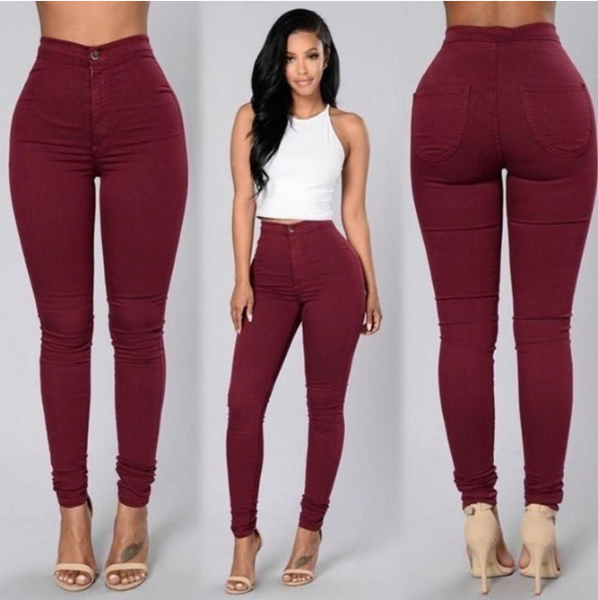 Casual High Waist Stretch Slim Skinny Candy Color Raven Jeans