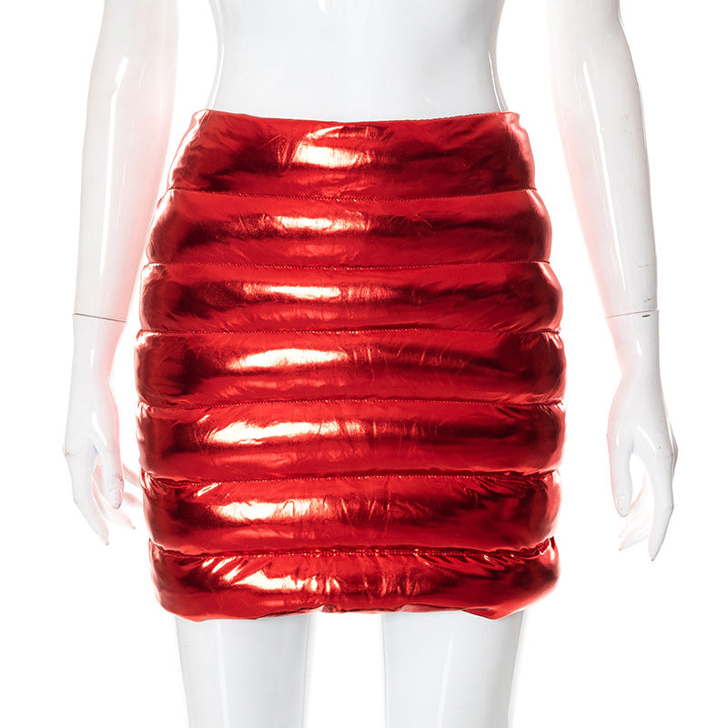 Hot Girl Shiny Metallic Bubble Skirt