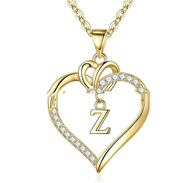 Heart-Shaped Letter Pendant Necklace
