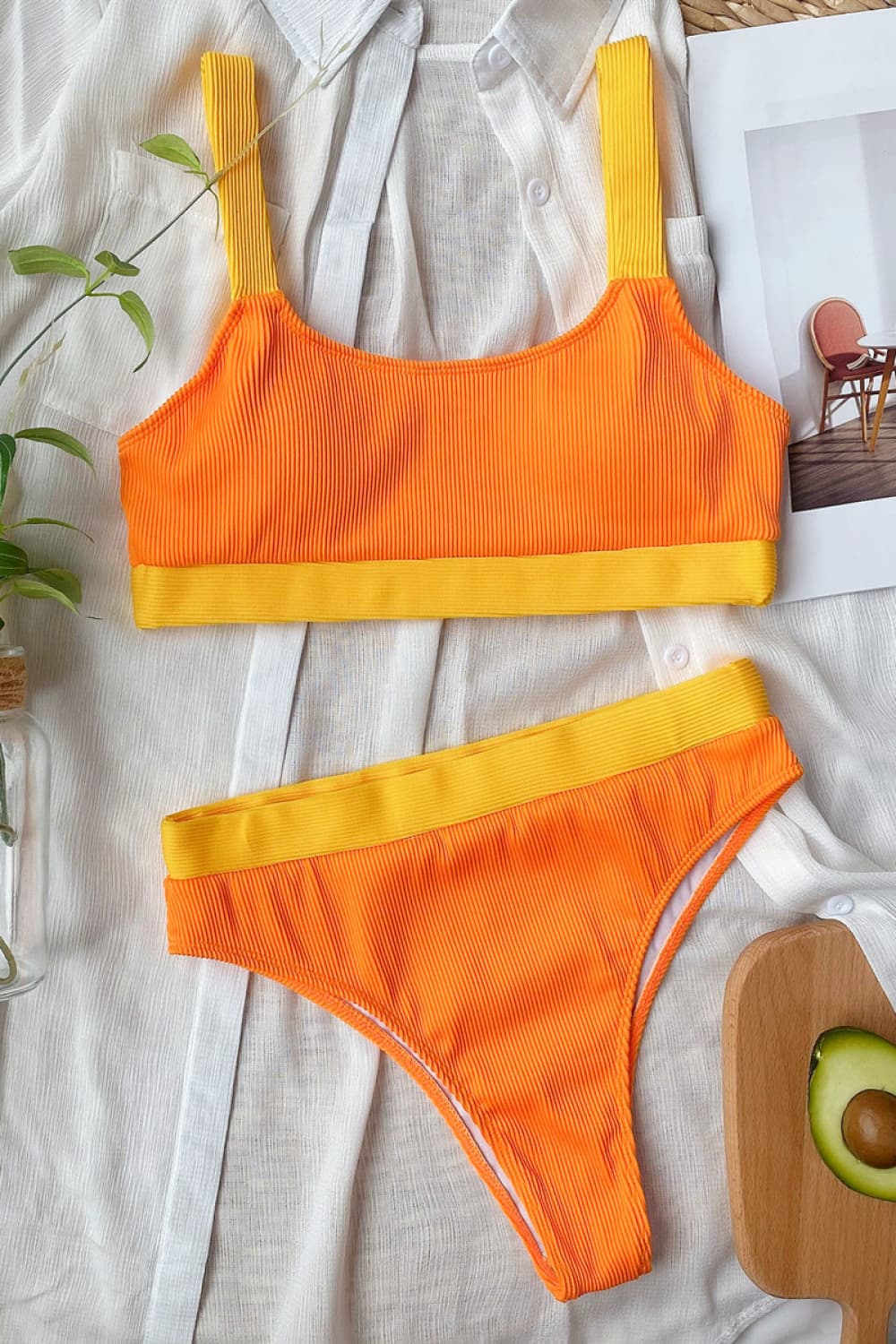 Just A Vacay Away Color Block Scoop Neck Bikini Set