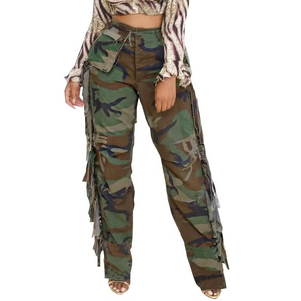 Limited Edition Camouflage Side Tassel Large Pocket Pants