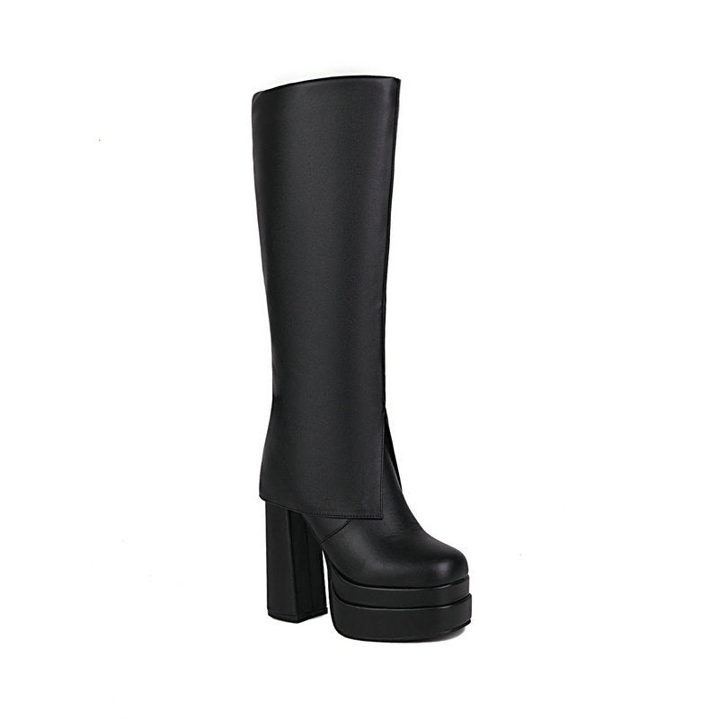 Keepin Up High Heel Platform Chunky Heel Knee Boots