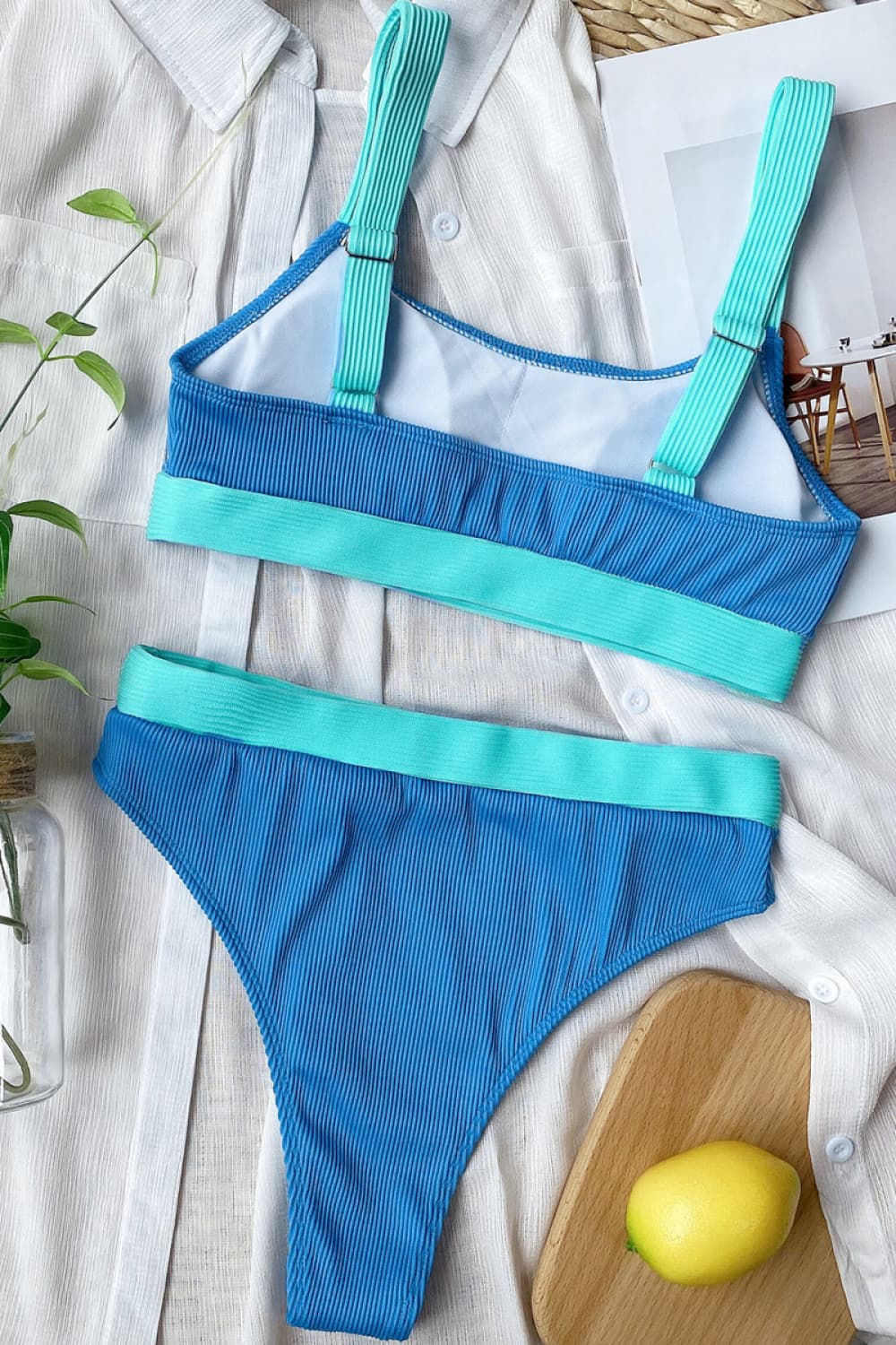 Just A Vacay Away Color Block Scoop Neck Bikini Set