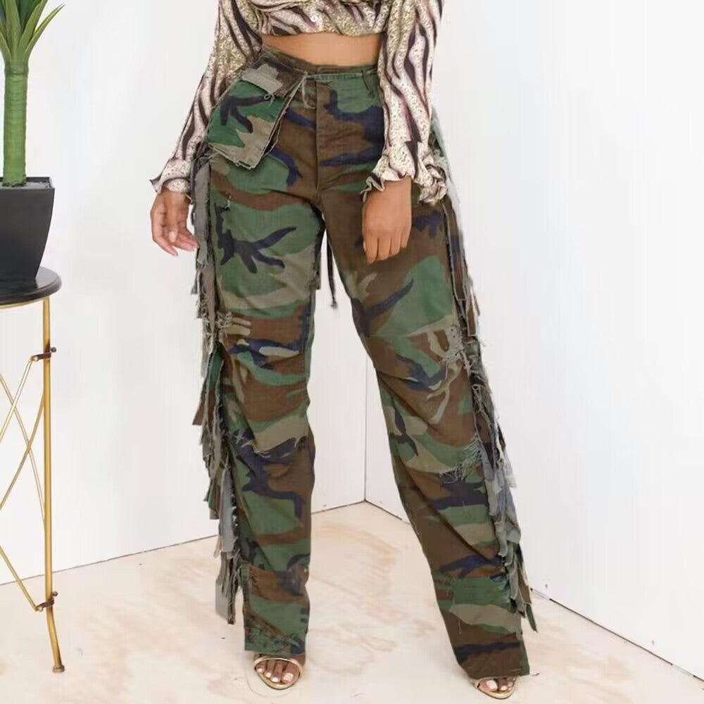 Limited Edition Camouflage Side Tassel Large Pocket Pants