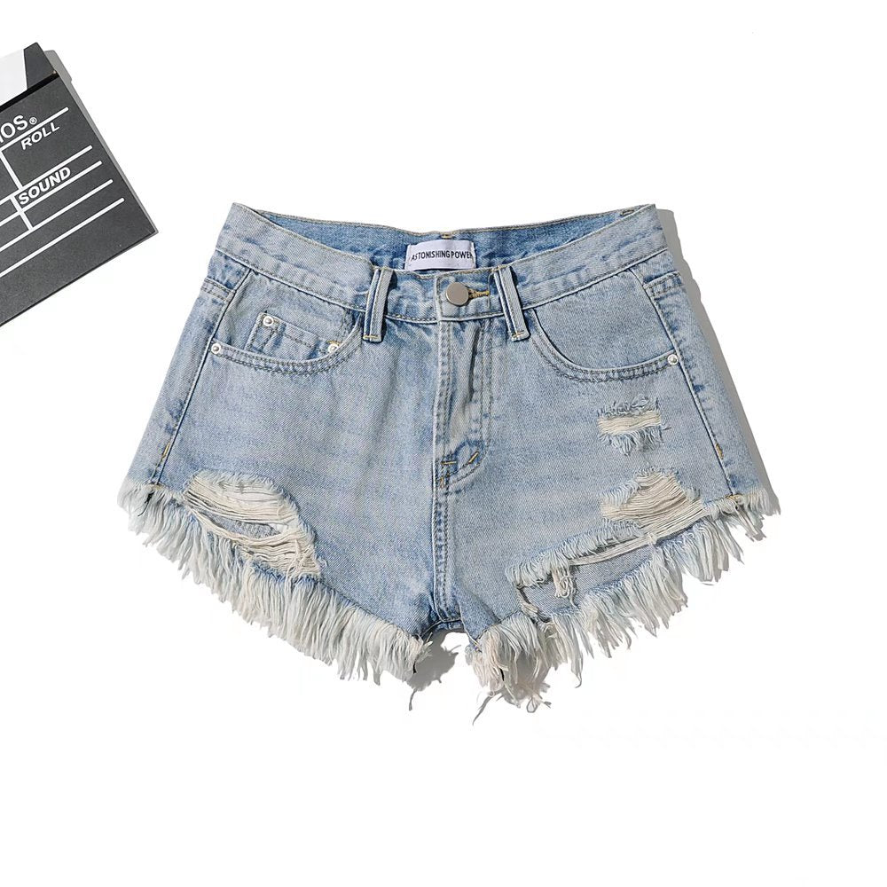 First Day of Summer Low Waist Fringe Denim Shorts