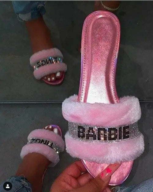 Barbie Tingz Pink Faux Fur Slides