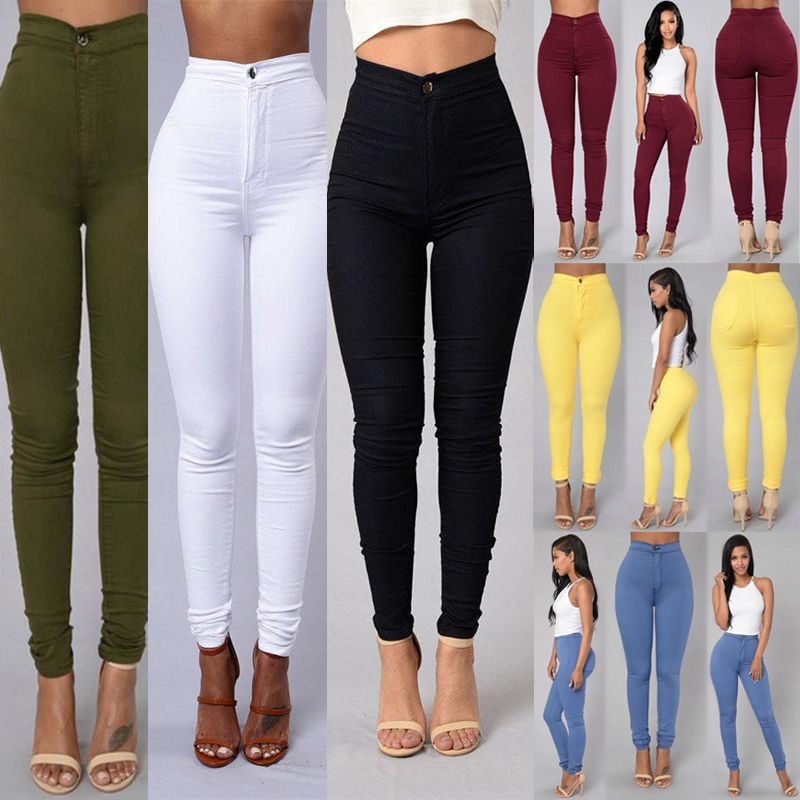 Casual High Waist Stretch Slim Skinny Candy Color Raven Jeans