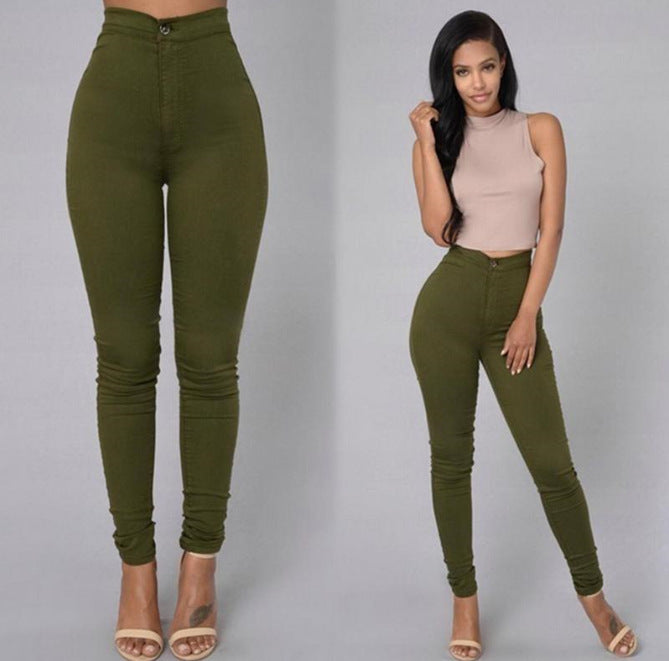 Casual High Waist Stretch Slim Skinny Candy Color Raven Jeans