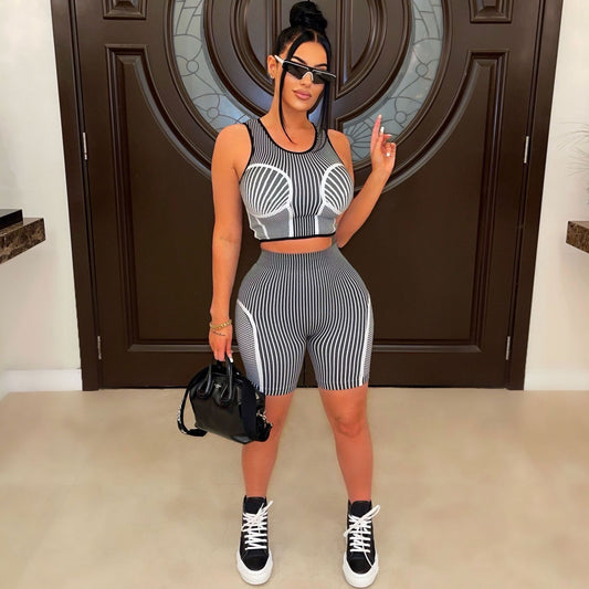 Minding Mine Striped Sports Casual Shorts Set