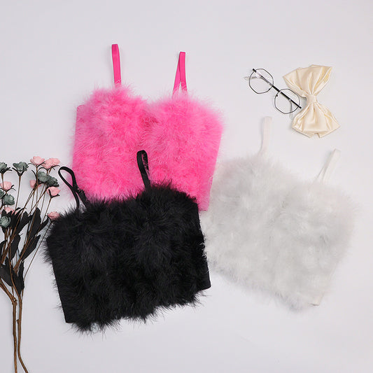 Furry Camisole Feather Tube Top