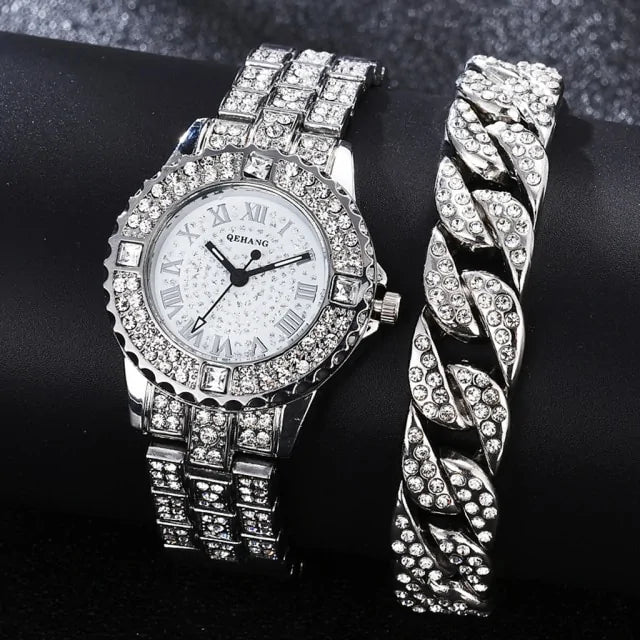 Diamond Crystal Watch and Bracelet Set