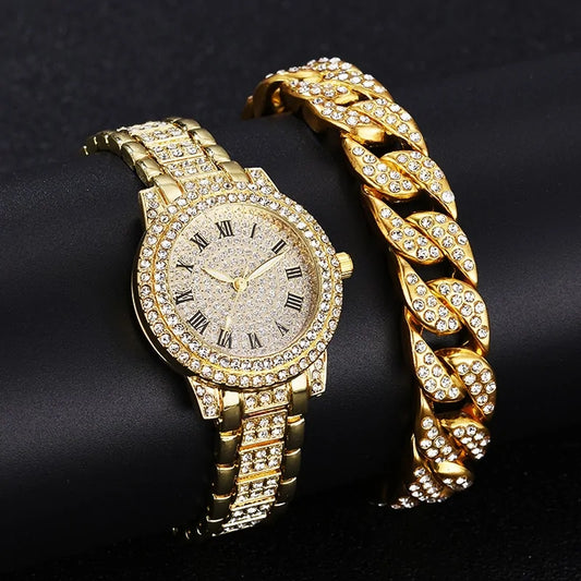 Diamond Crystal Watch and Bracelet Set