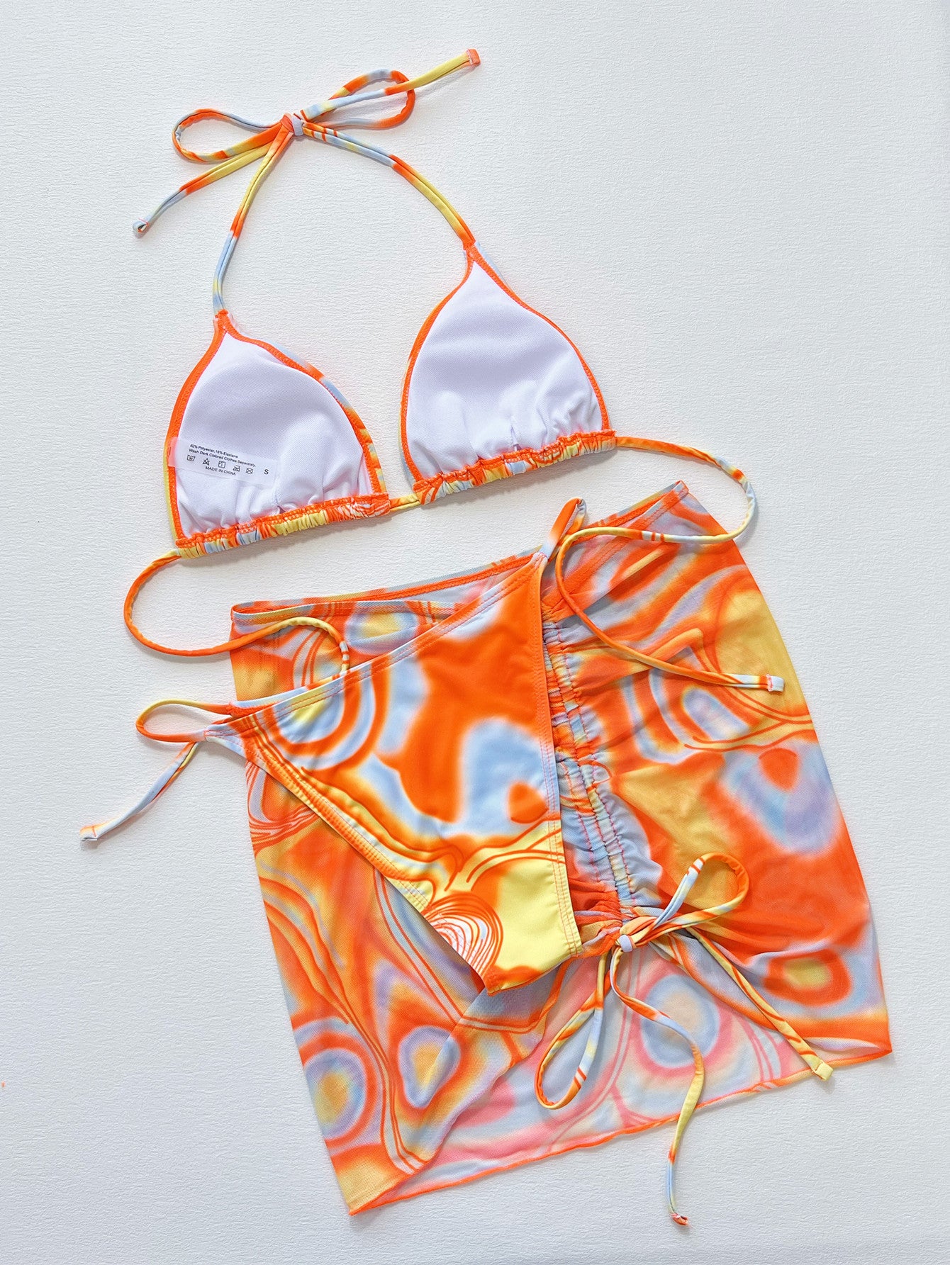 Tara Multicolored Drawstring Ruched Three-Piece Swim Set