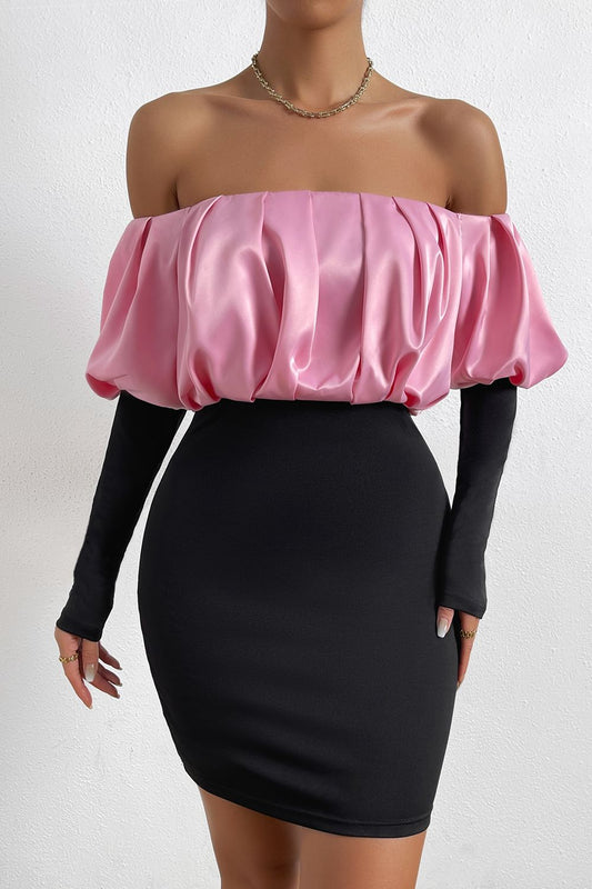 Evenings With You Off-Shoulder Puff Sleeve Mini Pencil Dress