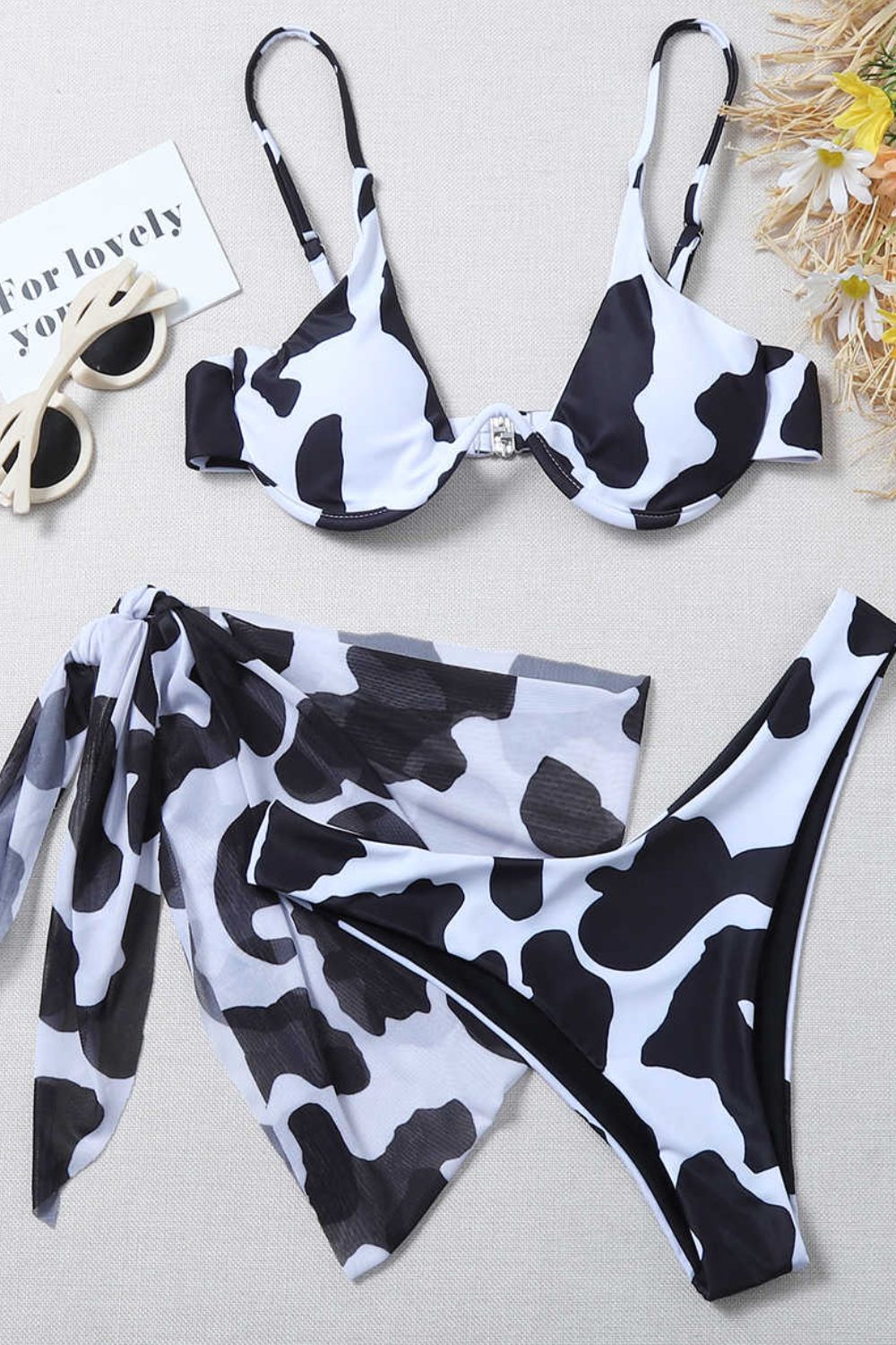 Cow Print Three-Piece Swim Set