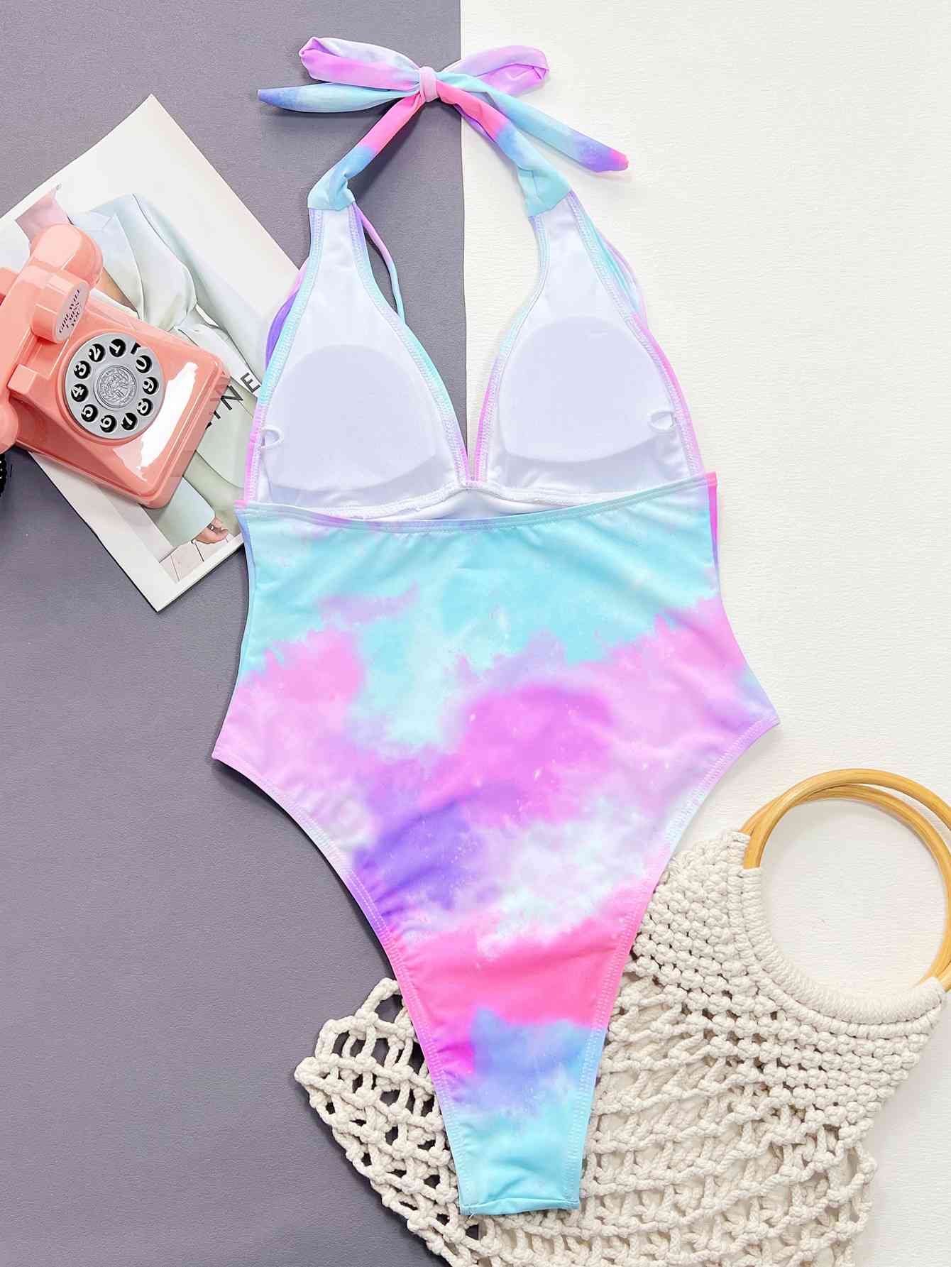 Cotton Candy Tie-Dye Halter Neck One-Piece Swimsuit