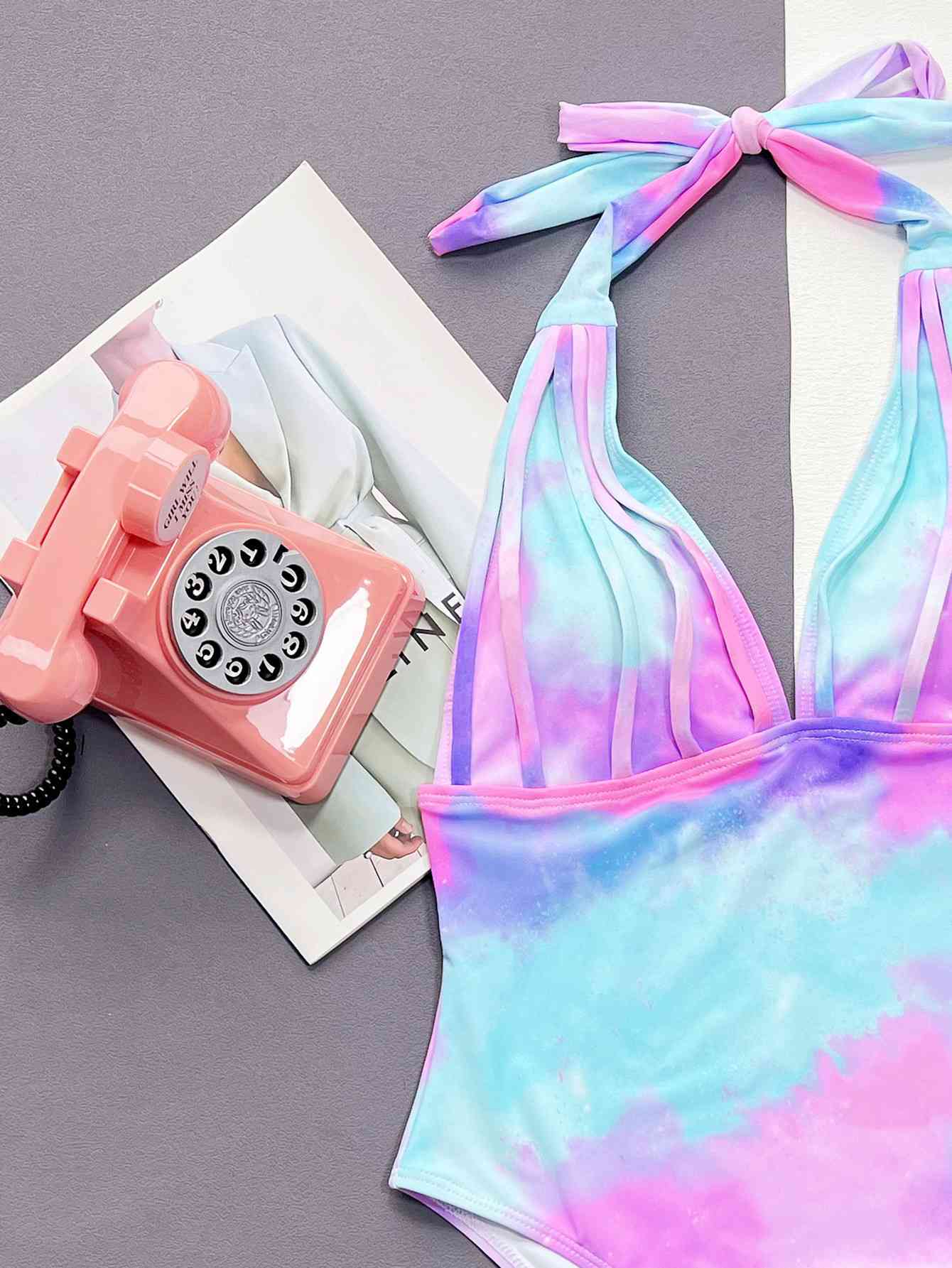 Cotton Candy Tie-Dye Halter Neck One-Piece Swimsuit